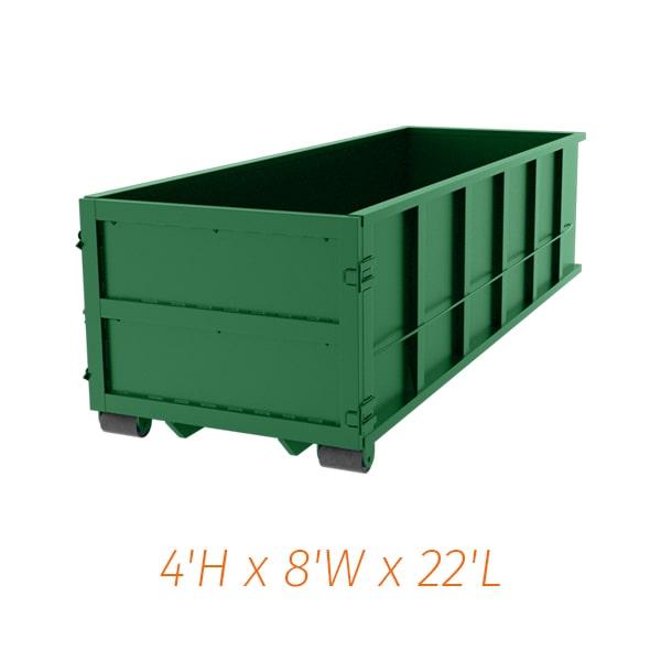 you can rent 20-yard dumpsters for a duration of 7-10 days typically